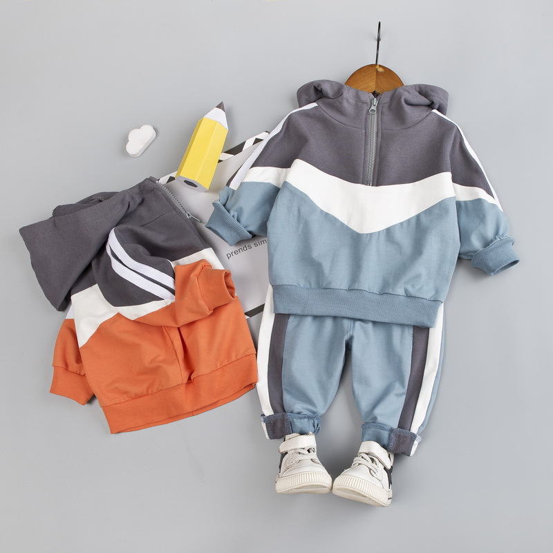 Outdoor Sport Outfit - キッズスウェットスーツ春秋男の子女の子カジュアルアウトドアフード付きトップ+パンツ2ピース衣装子供スポーツセット1-5歳