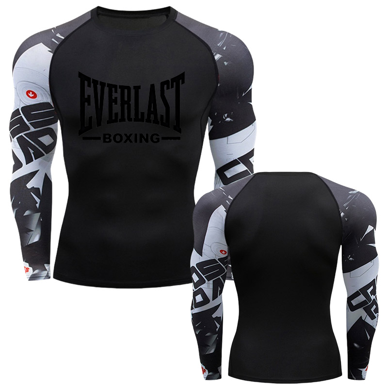 Outdoor Sports - EVERLAST BOXING 新しいメンズランニングコンプレッション Tシャツ半袖ジムワークアウトシャツジョギングスポーツウェアスウェットシャツプリント