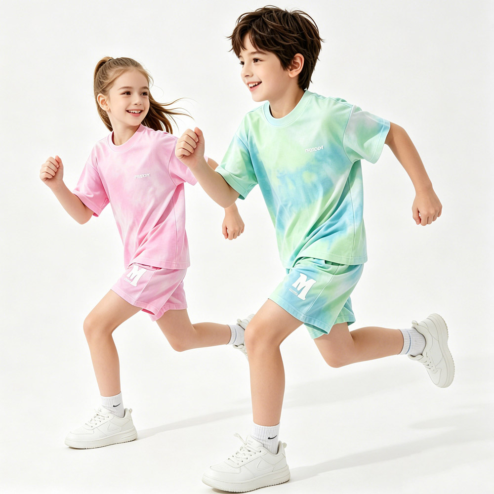 Outdoor Sport Outfit - 5-14 歳の子供スポーツセット綿男の子夏セット女の子ルーズスポーツウェアスーツランニングハイキング屋外半袖ショーツ衣装