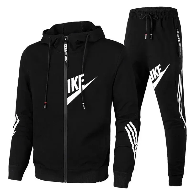 Outdoor Sport Outfit - アウトドアスポーツジョガーの服装。 ソフトニットのジップアップパーカー、サイドストライププリント、調節可能なフード、伸縮性のあるウエストのジョガーパンツでトレーニングに最適です。