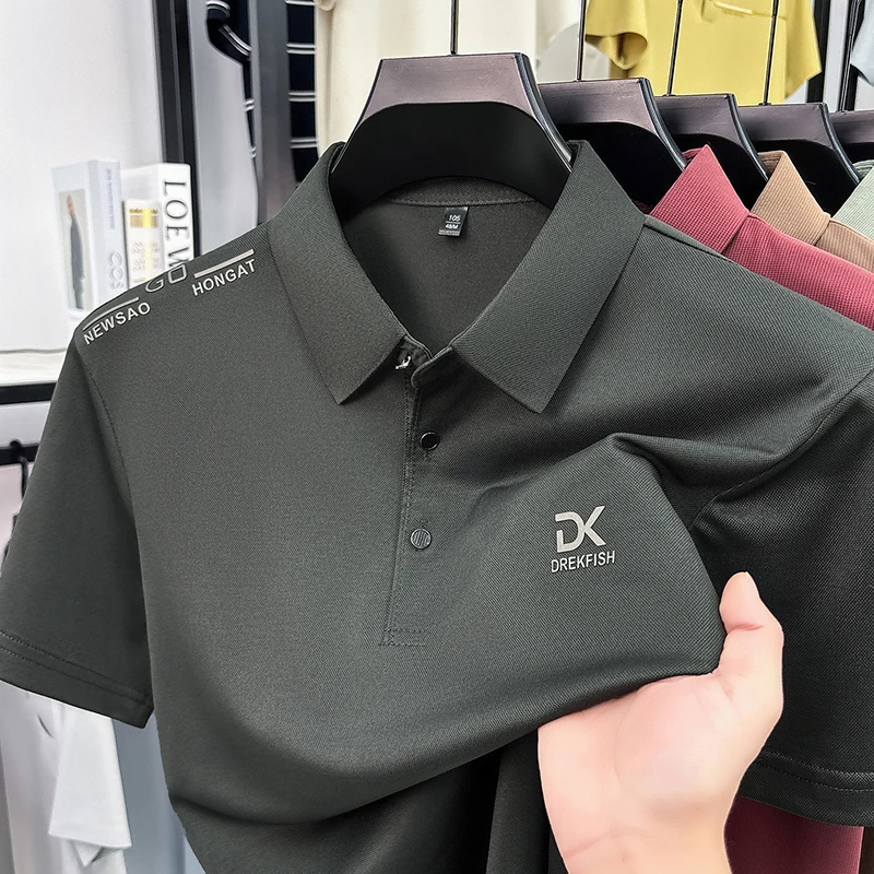 DREKFISH 刺繍入りポロシャツ男性弾性アイスシルク半袖 - Outdoor Sport Outfit のレビューと価格