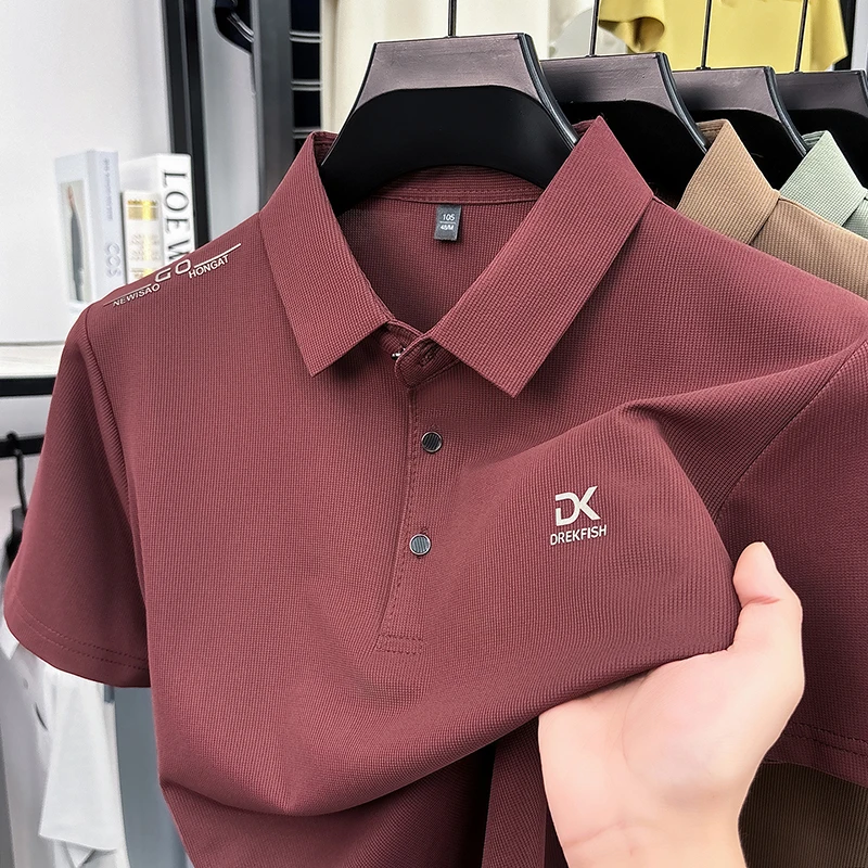 DREKFISH 刺繍入りポロシャツ男性弾性アイスシルク半袖 - Outdoor Sport Outfit のレビューと価格