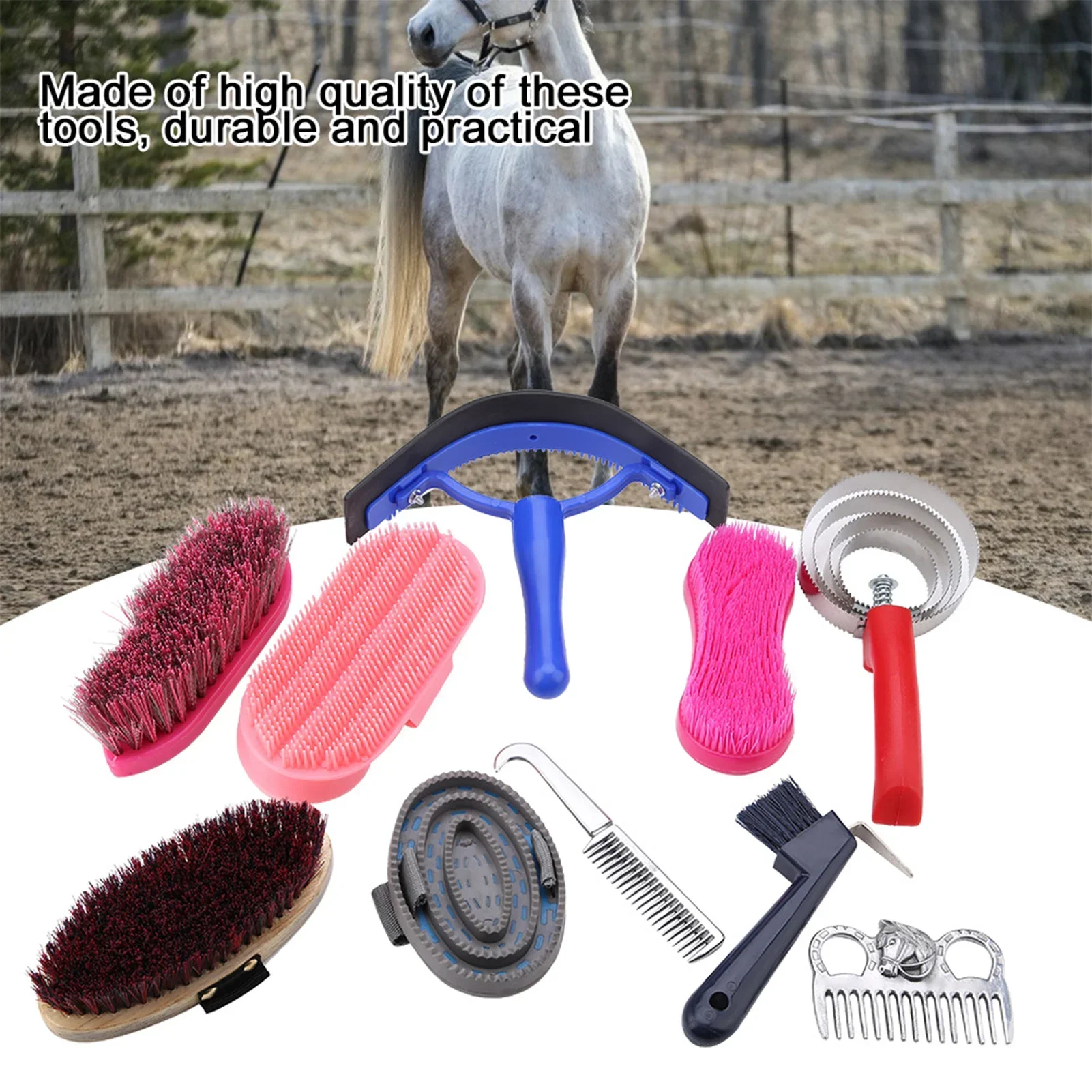 10個入り 馬の手入れケアキット 乗馬用ブラシ カリーコーム - Grooming Kit Horse のレビューと価格