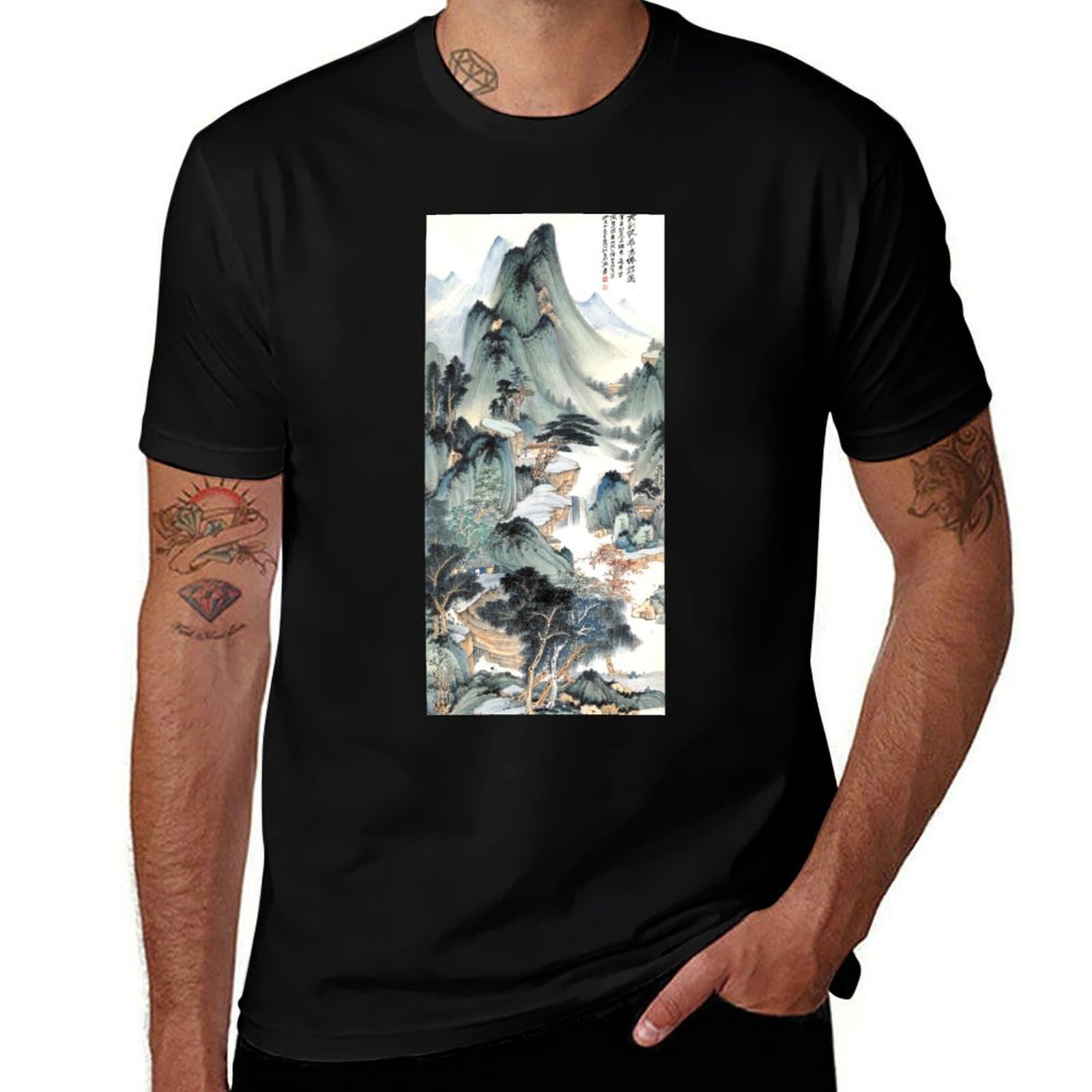 張大千作「華陽天宮」Tシャツ 速乾性アウトドアスポーツTシャ - Outdoor Sports Hall のレビューと価格