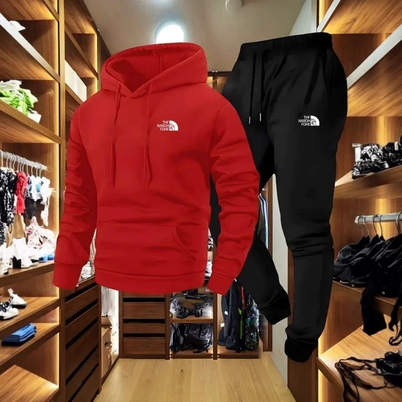 メンズ秋冬柄カジュアルツーピースセット、フード付きスウェット - Outdoor Sport Is のレビューと価格