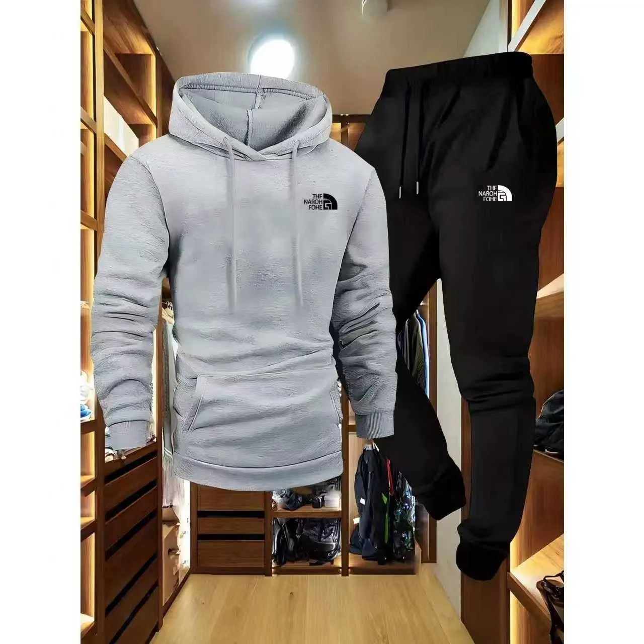 メンズ秋冬柄カジュアルツーピースセット、フード付きスウェット - Outdoor Sport Is のレビューと価格